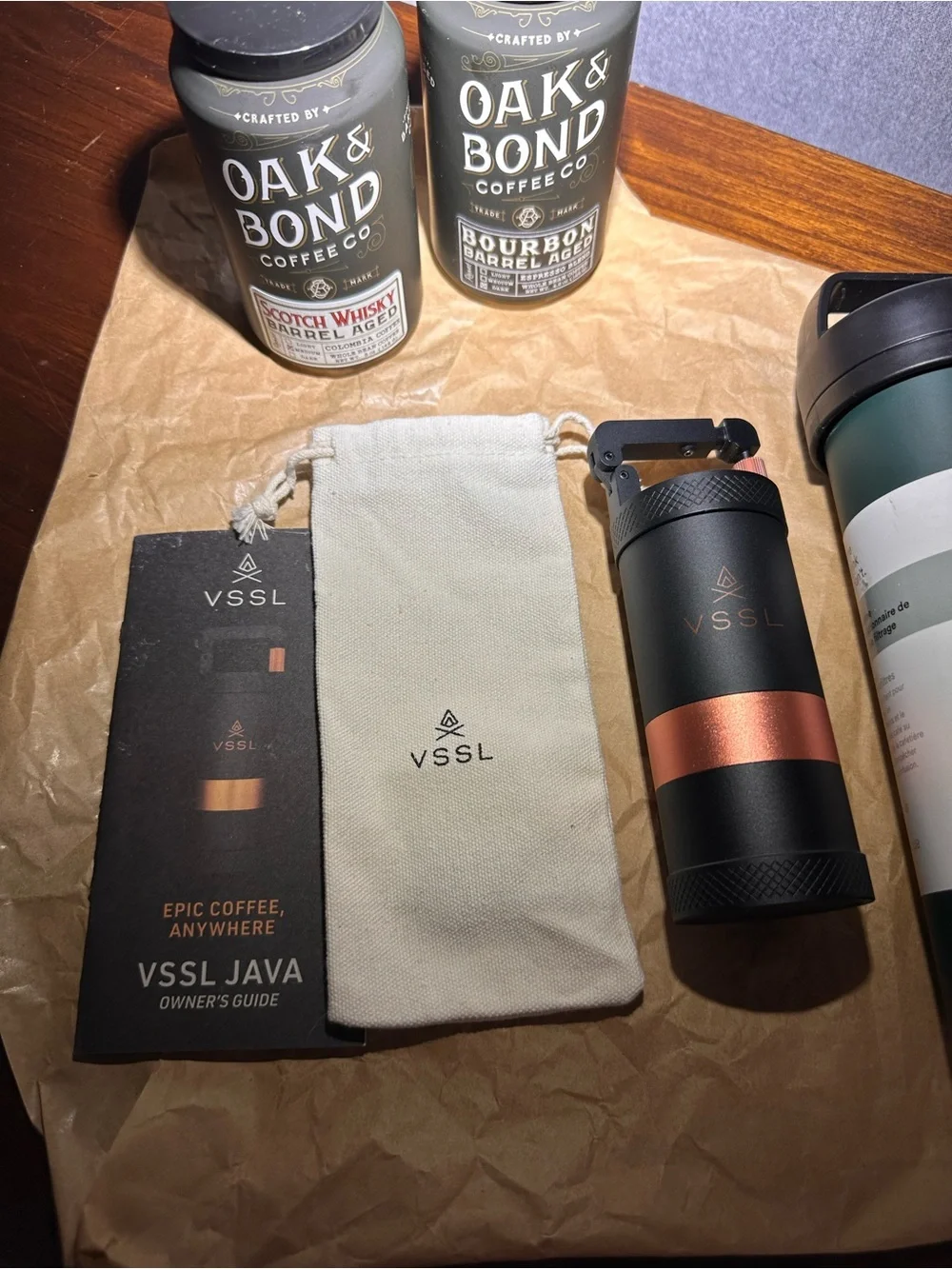 VSSL JAVA Portable Coffee Grinder & Brewer - Black with Copper Accent Set
